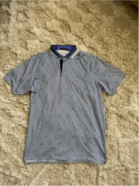 Men's GREYSON Blue White Geometric Print Polo Shirt XL